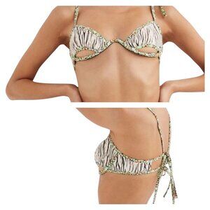 For Love and Lemons Cutout Bikini Top Zebra Floral Print Size Large NWT
